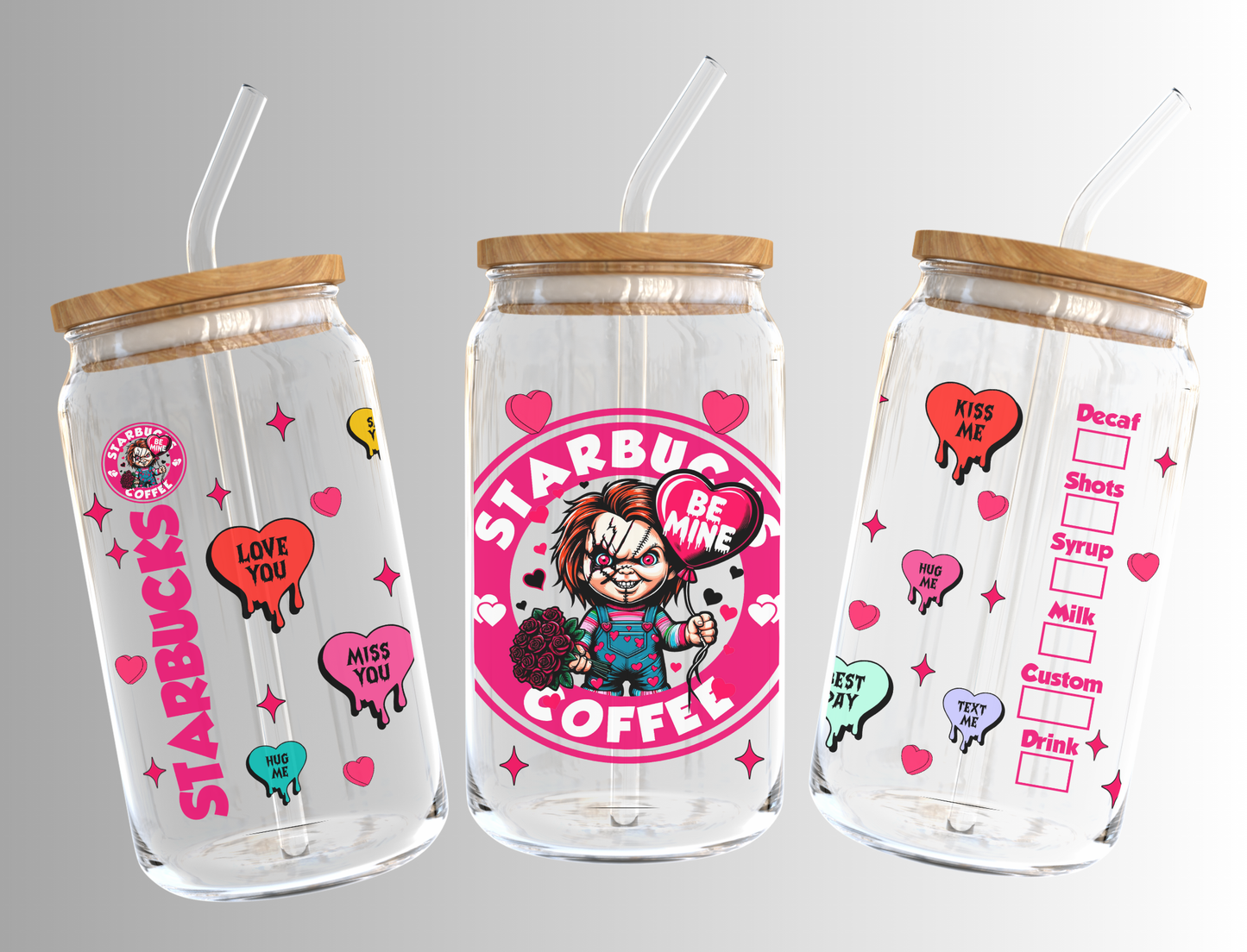 Chucky Valentine 16oz Libbey Glass Can