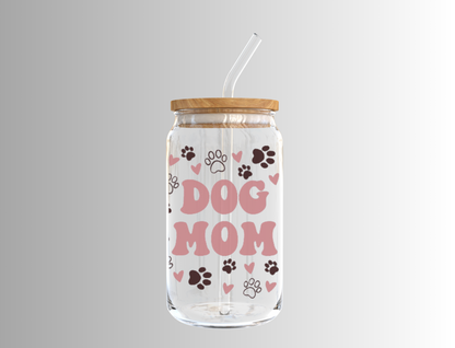 Dog Mom 16oz Libbey Glass Can