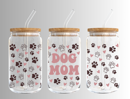 Dog Mom 16oz Libbey Glass Can